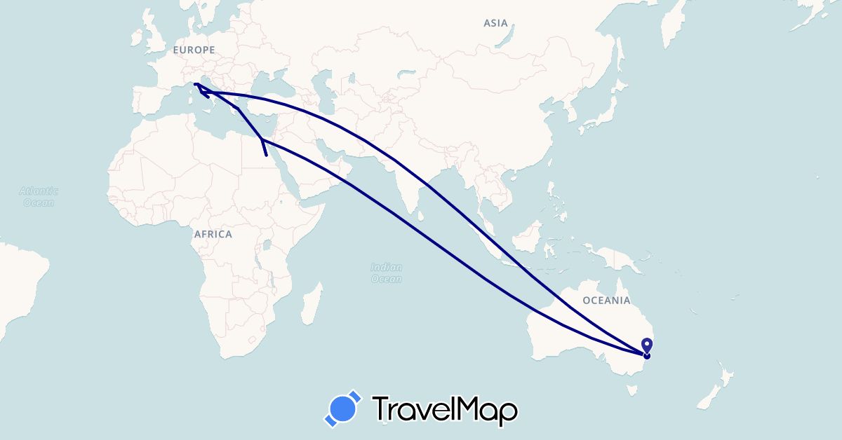 TravelMap itinerary: driving in Australia, Egypt, Greece, Italy (Africa, Europe, Oceania)